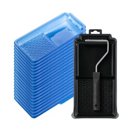 Bates- 4 Inch Paint Tray Set, 22 pcs, 1x 4 Inch Paint Roller Tray, 20x Disposable Plastic Liners & 1x Roller Frame, Black & Blue