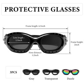 3 PCS Motorcycle Goggles Riding Glasses, Dustproof Windproof Dirt Bike Goggles with UV Protection, Anti-Fog Riding Sunglasses for Off-Road Racing, Riding, Skiing