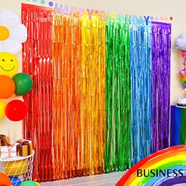 LOLStar Rainbow Photo Booth Props 30 Packs Rainbow Party Decorations 13.2x6.6 ft Foil Fringe Curtains Tinsel Metallic Streamers Holiday Backdrop for Birthday Wedding Engagement Bridal Shower Easter