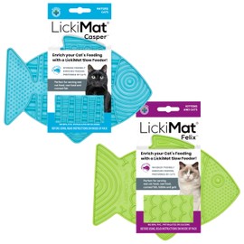 LickiMat Casper & Felix Mangeoire lente pour chat en forme de poisson pour l'ennui et la réduction de l'anxiété Idéal pour la nourriture, les friandises et la réduction de l'anxiété (turquoise verte)