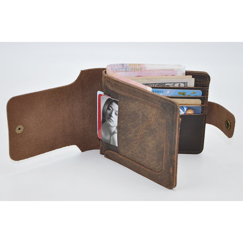 Le'aokuu Men's Genuine Genuine Leather Bifold Horizontal Standard Snap Chain