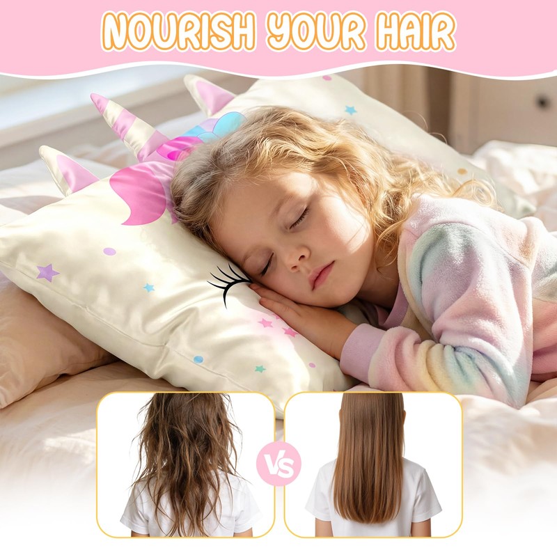 Toddler Pillowcase 13x18 Kids Pillowcase Unicorn, Cute Satin Pillow Cases