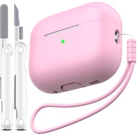 MHYALUDO for AirPods Pro 2nd Generation Case Cover, Military Grade Anti-Fall Soft Silicone Shock-Absorbing for AirPods Pro Case Skin Touch with Keychain and Cleaning Kit, Pink