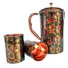 Rastogi Handicrafts Solid Copper Screen Printed Jug and 2 Tumblers
