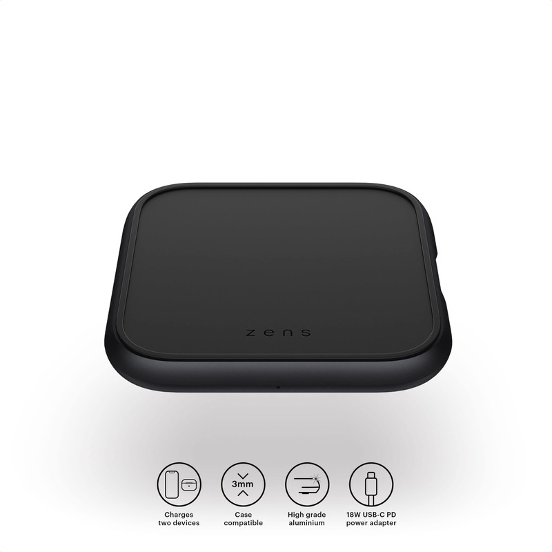 Zens Qi certified Aluminium Wireless Charging Pad, Supports Fast Wireless