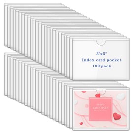 100 Pack Clear Adhesive Pockets Self Adhesive Index Card Pockets with Top Open for Loading Plastic Labels Holders Adhesive Label Pockets for Organizing and Protecting Index Cards (3 x 5 Inches)