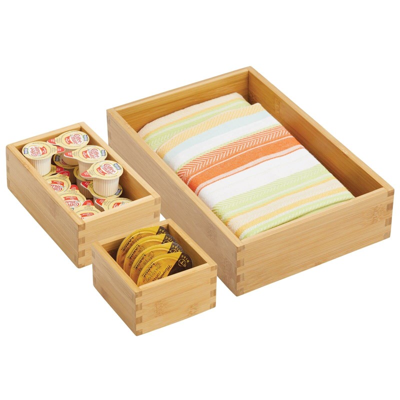 mDesign Kitchen Storage Box - Bamboo Drawer Box in Various