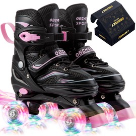 OBENSKY Kids Roller Skates for Girls and Boys Ages 3-12, 4 Sizes Adjustable Toddler Roller Skates with 8 Light Up Wheels, Patines para Niñas Pink ﻿
