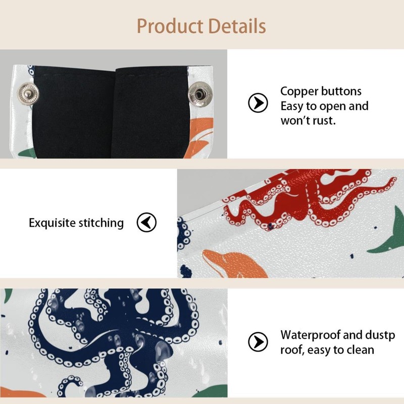 2 Pack Tissue Box Cover Holder, Octopus Dolphins Rectangle Leather