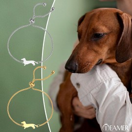 TEAMER Cute Dachshund Bracelet Adjustable Dachshund Box Chain Bracelet Stainless Steel Dachshund Lovers Animal Jewellery for Women Men, Stainless Steel