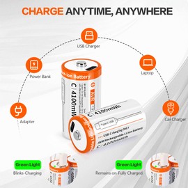 TEMIBATT Rechargeable C Batteries 1.5V 4100mWh Li-ion Battery Pack - 4 Count, High Capacity for Toys, Flashlights, Remote Controls