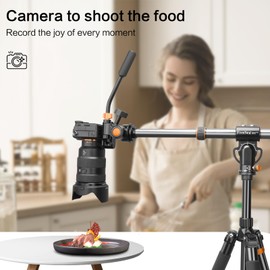 FreeSea 41"Carbon Fiber Tripod Extension arm with Retractable Extender Horizontal Center Column arm Tripod Side arm Extender 360°rotatable Swivel Base for Overhead Photography of Cameras/Mobile Phones