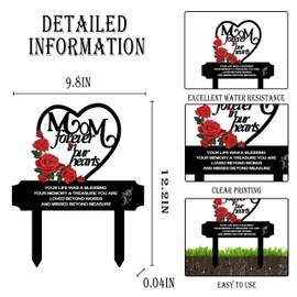 Memorial Stakes Cemetery Decorations for Mom Grave Decorations for Cemetery Waterproof Metal Black Grave Stake Plaques Memorial Gifts for Outdoor Yard Birthday Grave Decorations，9.8 x 12.2inch