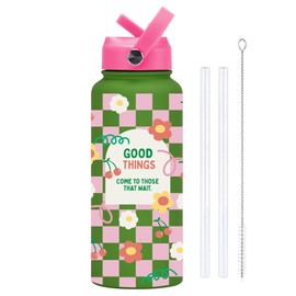 BEALIFE Water Bottle 32 Oz for Travelers Insulated Metal Bottle with Handle 32 Oz Insulated Water Bottle with Straw, D, 1L