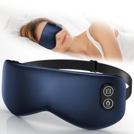 Heated Eye Mask with Massager, Cordless Silk Heating Eye Mask for Dry Eyes, Electric Warm Eye Compress for Sleep, Stye, Eyestrain, Washable Eye Heating Pad for Travel, Office, Home, Rechargeable, Blue