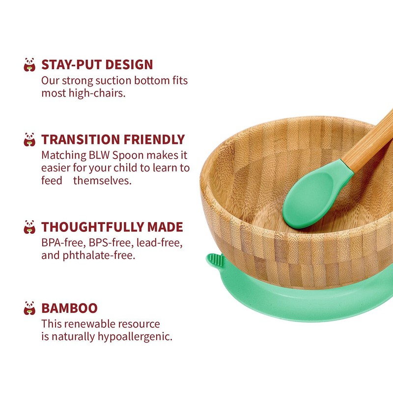 Vinsani Bamboo Bowl and Spoon Set for Baby/Toddler, Suction Plate,