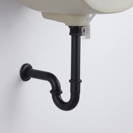 Segistan Bathroom Basin Sink U Shape Stopper Complete Set, Adjustable Height 1-1/4 Bottle Trap Basin Sink Waste Drain P Trap Set with Overflow, General US/CA Standard, Matte Black