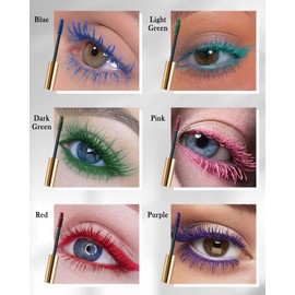 6 Colors Waterproof Mascara Set, Pink Purple Blue Red Green Colored Mascara for Eyelashes, Long Lasting Mascara Volume and Length, Highly Pigmented Colorful Mascara Eye Makeup Set for Cosplay Stage-C