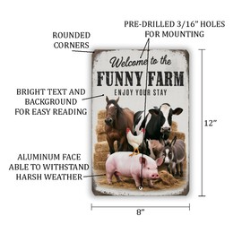 Funny Farm Welcome Sign – Rustic Animal Wall Decor With Horse, Cow, Chicken, Donkey & Pig – Vintage-Style Farmhouse Humor Art 8x12