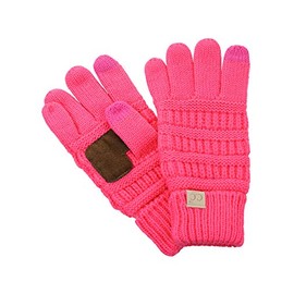 C.C. Kids' Children's Cable Knit Warm Anti-Slip Touchscreen Texting Gloves, Candy Pink