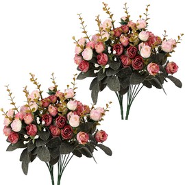 Houda Pack of 4, Artificial Silk Fake Flowers Rose Floral Decor Bouquet, (Pink Coffee)