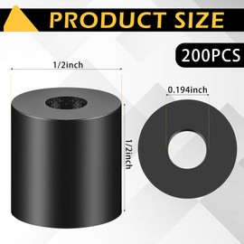Pasimy 200 Pcs Black Nylon Spacers 1/2'' Thick, 1/2'' Od 0.194'' ID Rubber Spacers Plastic Washers Electrical Outlet Screw Spacers Black Round Spacers for Electrical Screws, Switch and Receptacle