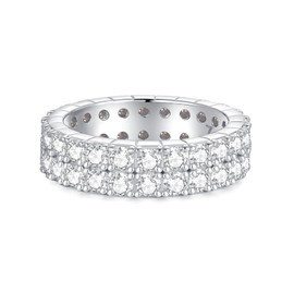 1.7 CTTW Moissanite Wedding Band Ring, 6mm Double Row Eternity Promise Ring for Women, D Color VVS1 Clarity Round Brilliant Moissanite Rings 925 Sterling Silver, Anniversary and Bridal Gift, Size 8
