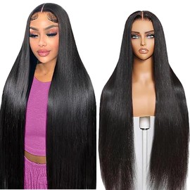 Lakaisa Straight Human Hair Wig, Real Hair Wig, Women, 13 x 1 Lace Natural Black, Pre-Plucked, 100% Unprocessed Brazilian Remy Hair, 180% Density, No Shedding, No Tangle, 34 Inches (86 cm)