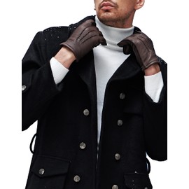 YISEVEN Men's Deerskin Leather Warm Fleece Fur Lined Dress Classical Luxury Winter Gloves Three Point Genuine Buckskin Driving Motorcycle Riding Work for Cold Weather New Year Gifts, Brown 9.0"/M