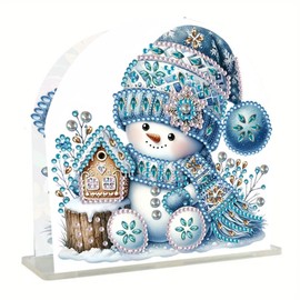 BAYUNOE DIY Paper Towel Holder Christmas PET Desktop Diamond Art Painting Paper Towel Stand Holder for Home Office Decor Supplies-Snowman01