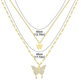 Butterfly Pendant Necklace, Gold Shiny Double Layered Butterfly Necklace Friendship Good Luck Dainty Butterfly Necklace for Women Girl Gift