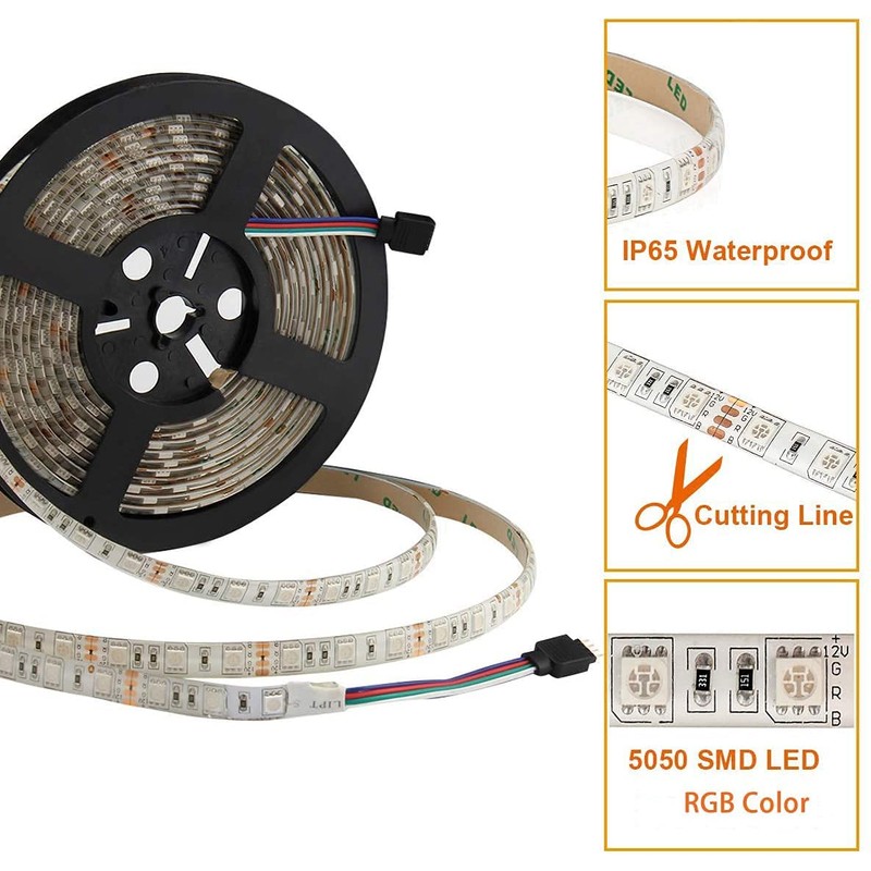 SUPERNIGHT (TM) 16.4ft(5M) 5050 300LEDs/pc RGB multi-color Waterproof(IP-65) SMD Flexible