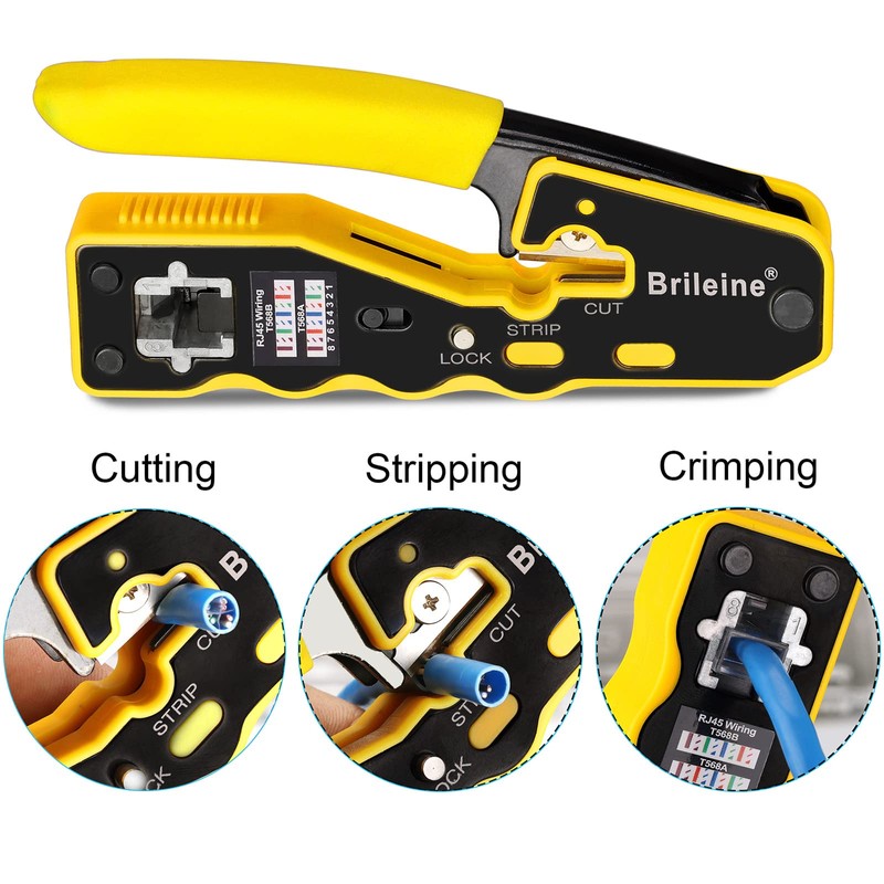 Brileine RJ45 Crimp Tool Pass Through RJ45 Crimper All-in-one Ethernet