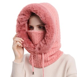 TAGVO Women's Balaclava Face Mask, Warm Balaclava Face Mask, Windproof Full Face Mask, Adjustable Ski Mask, Hooded Scarf, Winter Fleece Hat for Skiing, Cycling, Universal Size