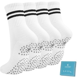 Caldodo Stopper Socks Women's 4 Pairs Yoga Socks 39-42, Gifts for Women Non-Slip Socks Adult Non-Slip Socks with Nubs Pilates Socks, White