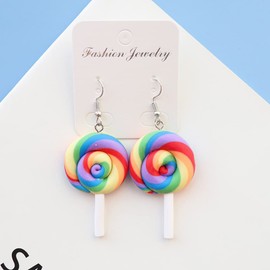 Cute Lollipop Colorful Rainbow Statement Lightweight Hook Dangle Drop Earrings for Women Little Sensitive Ear Lovely Sweet Candy Sugar Charm Hanging Dangling Hypoallergenic Fashion Jewelry Gifts Daughter Bff Xmas Party Sister (green)