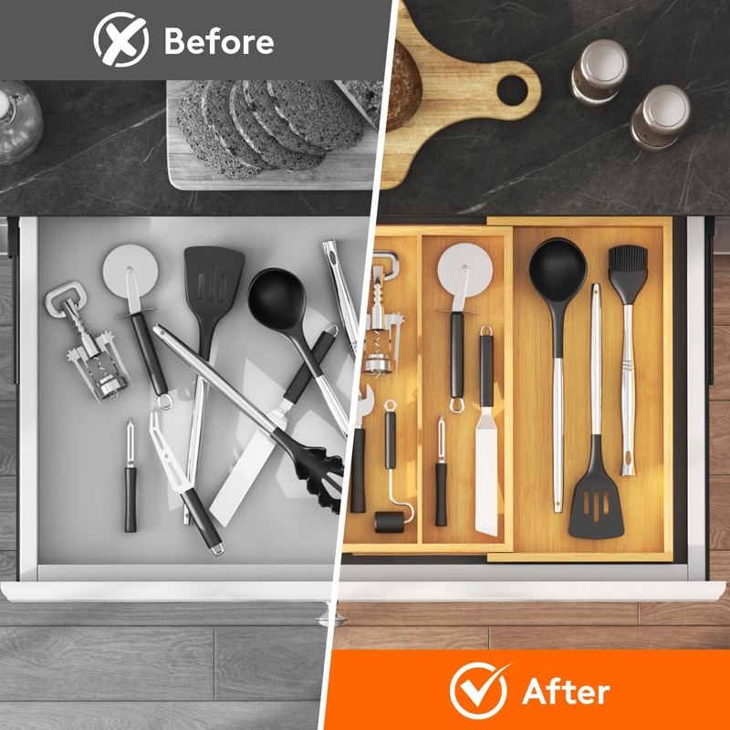 Lifewit Utensil Organizer for Kitchen Drawer, Expandable Cooking Utensil Tray,