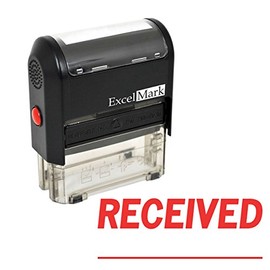 ExcelMark A-1539 Self-Inking Rubber Stamp - Received with Signature Line - Red