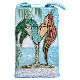 BTC Mermaid Martini Beaded Phone Pouch Crossbody Bag Handcrafted Sequin Embellished Whimsical Purse