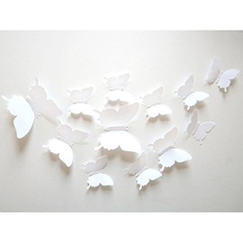ufengke® 12-Pcs 3D Butterflies Wall Stickers Fashion Design DIY Butterfly Art Decals Crafts Home Decoration, White