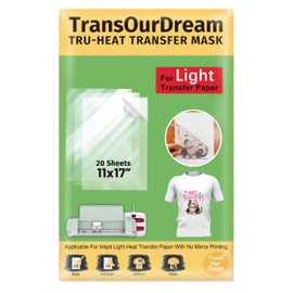 TransOurDream Tru-Heat Transfer Mask for Light T Shirts Transfer Paper (20 Sheets, 11"x17") Clear Iron on Transfer Tape for Printable HTV Vinyl (TAPL-20)