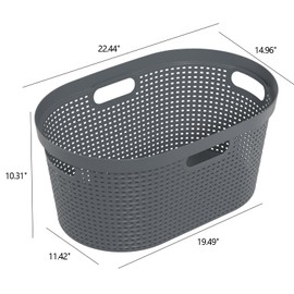 Dehouse 40 L Large Plastic Laundry Basket with Handles, 4 Pack Plastic Clothes Laundry Basket, 22.44" L x 14.96" W x 10.31" H, Gray