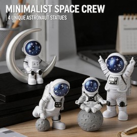 O-FarFarm Astronaut Figurine Set of 4 - Collectible Space Decor for Room & Office, Space Themed Party Decorations, Desk Decor for Men, Space Gifts for Kids & Space Lovers