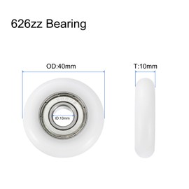 sourcing map 2Pcs Ball Bearing Guide 10x40x10mm Double Shielded Chrome Steel Bearings Rolling Wheel for Total Gym Parts, White