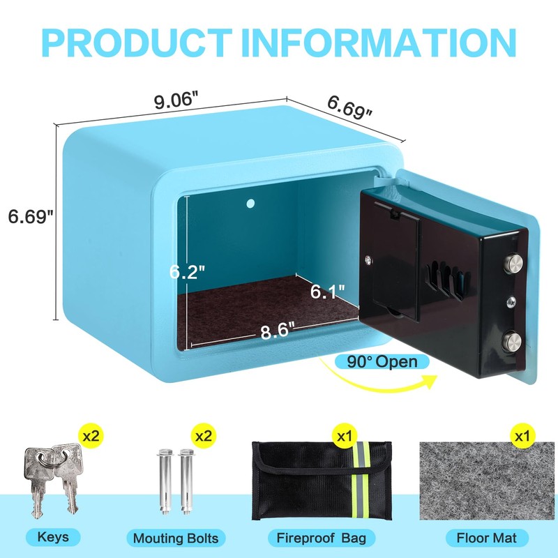 0.23 Cubic Feet Safe Box, Small Safe W/Fireproof Bag, Keys