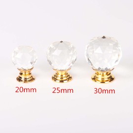 Lansonee 2 Pcs Crystal Door Knobs,Drawer Carbinet Door Handle Puller with Screws for Home Kitchen Office Drawer Cupboard ClosetGold-20mm