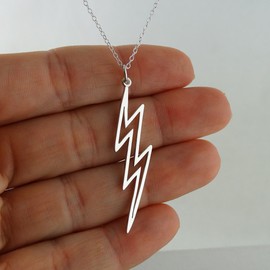 FashionJunkie4Life Sterling Silver Lightning Bolt Outline Pendant Necklace, 18" Chain