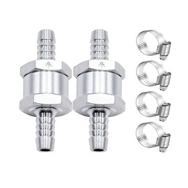 mxuteuk 2Pcs 5/16" 8mm Aluminium Silver Non Return One Way Check Valve with 4Pcs 6-12mm Universal Adjustable Hose Clamps for Fuel Petrol Diesel Line Oil M-H-032-8mm