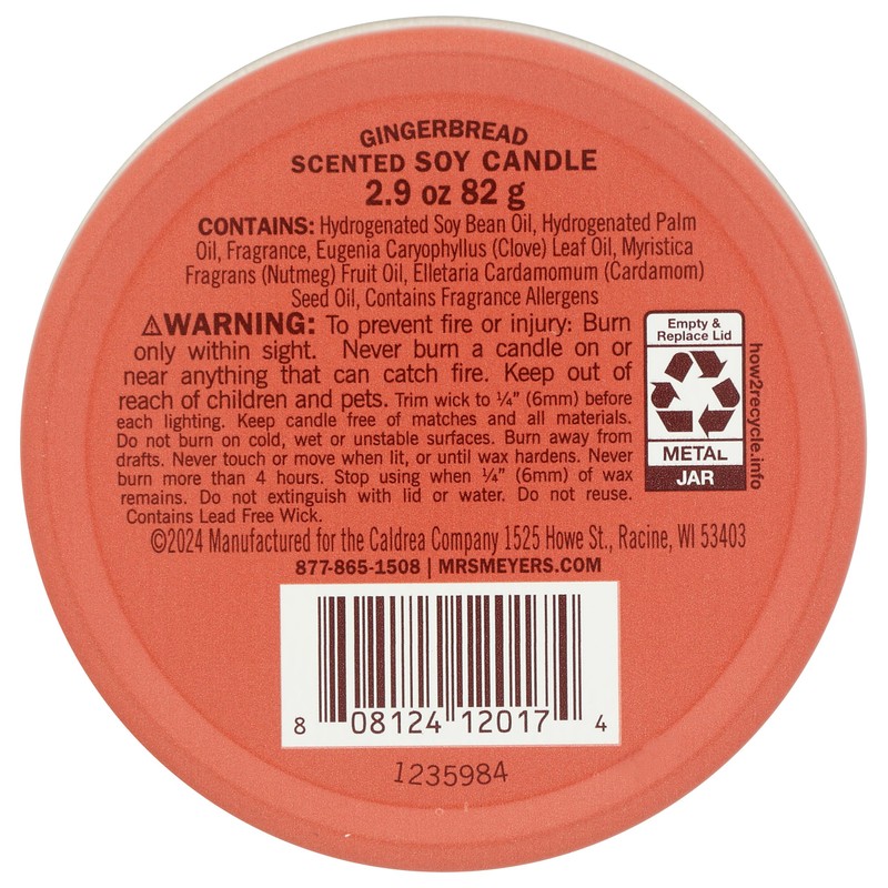 MRS MEYER'S Gingerbread Soy Tin Candle, 2.9 OZ