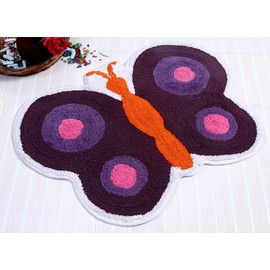 HOMESCAPES - 100% Cotton Washable Tufted Purple Butterfly Rug 55 x 80 cm Bath Mat or Children's Rug